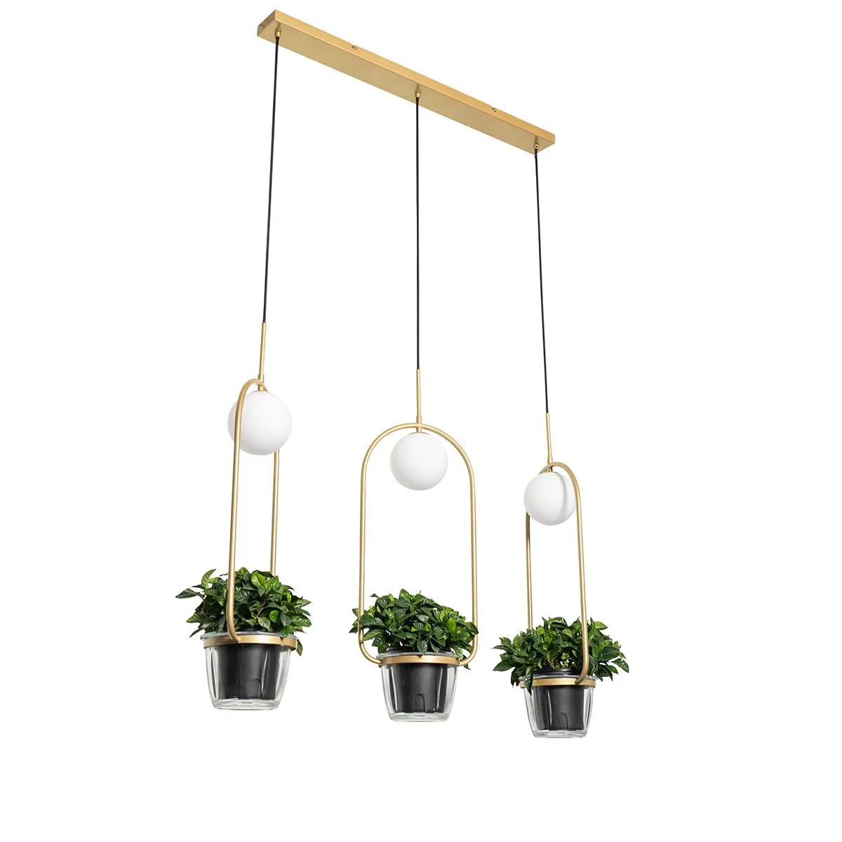Lampada a sospensione art deco oro con vetro bianco 3 luci - Isabella