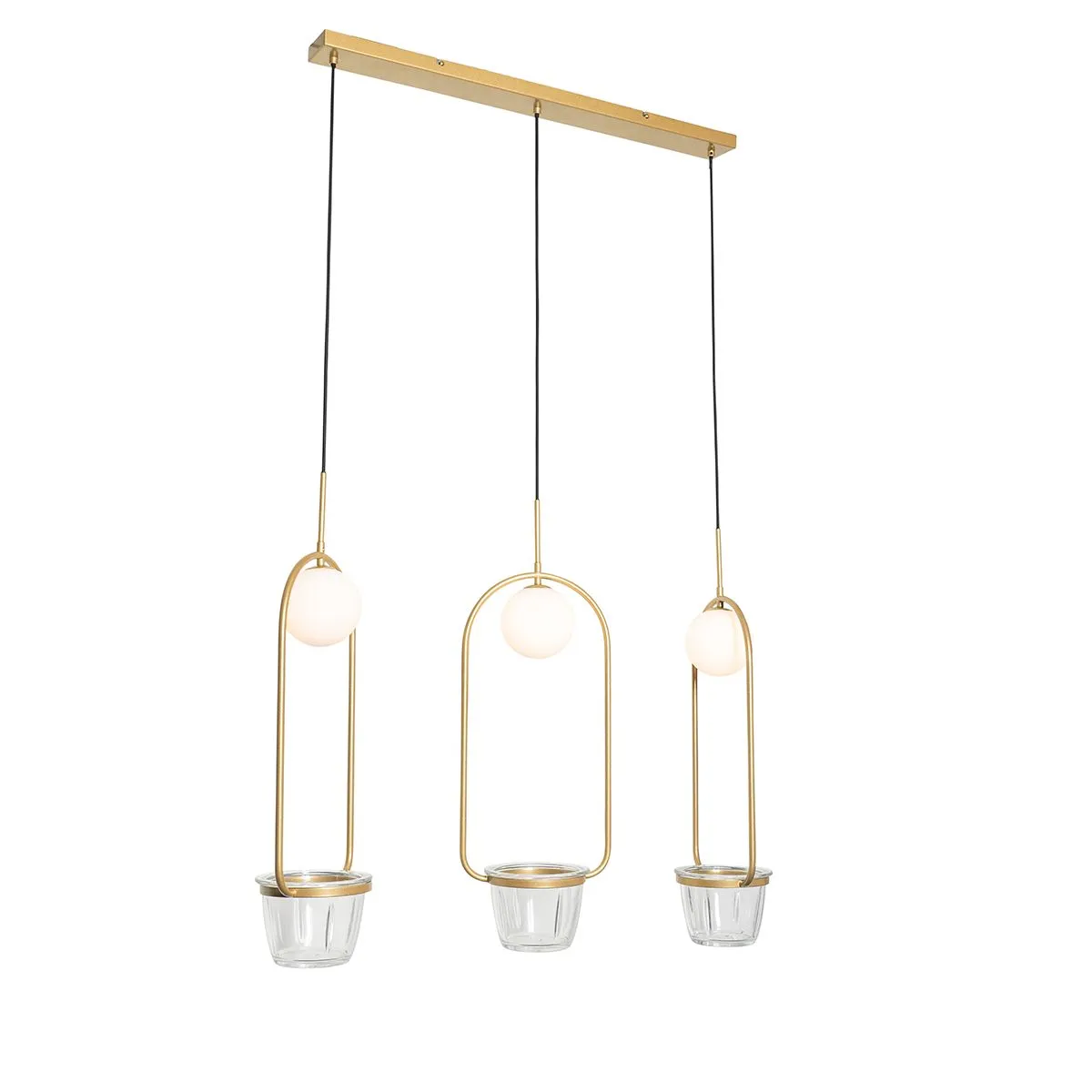 Lampada a sospensione art deco oro con vetro bianco 3 luci - Isabella