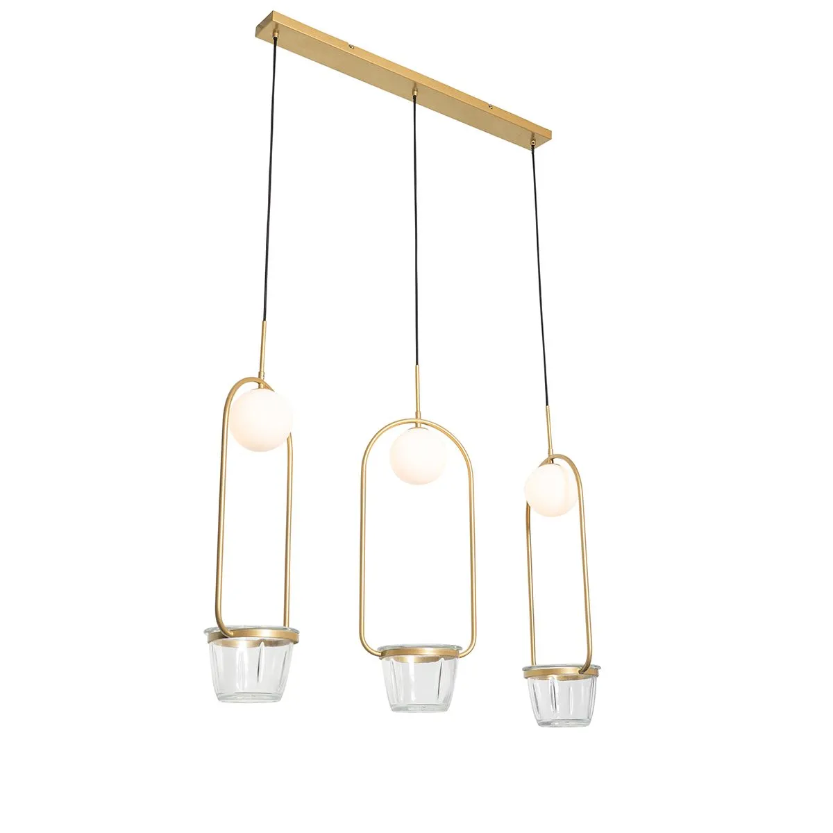 Lampada a sospensione art deco oro con vetro bianco 3 luci - Isabella