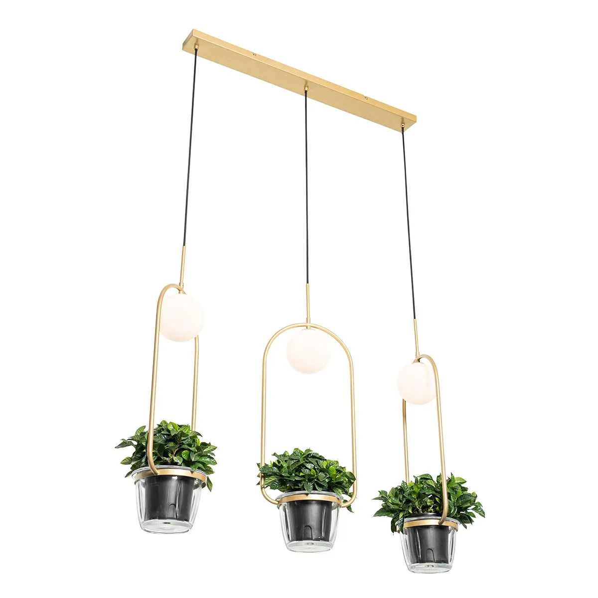 Lampada a sospensione art deco oro con vetro bianco 3 luci - Isabella