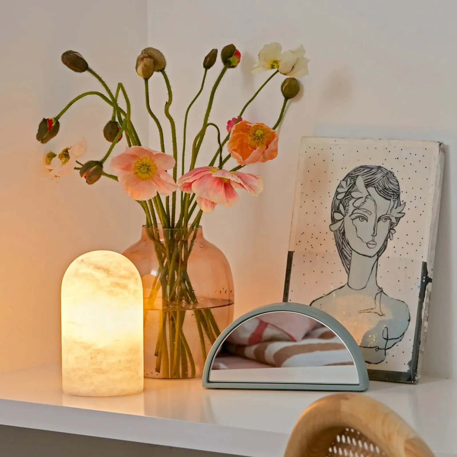 Lampada da tavolo Beacon Panton, pietra alabastro bianco, altezza 17,5 cm
