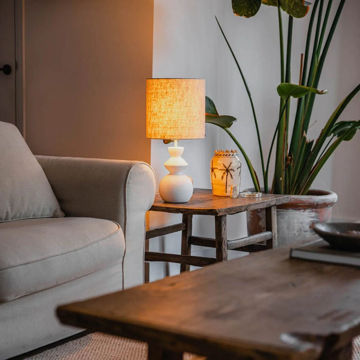 Lampada da tavolo di design con paralume in tessuto bianco grigio chiaro 25 cm - Alisia