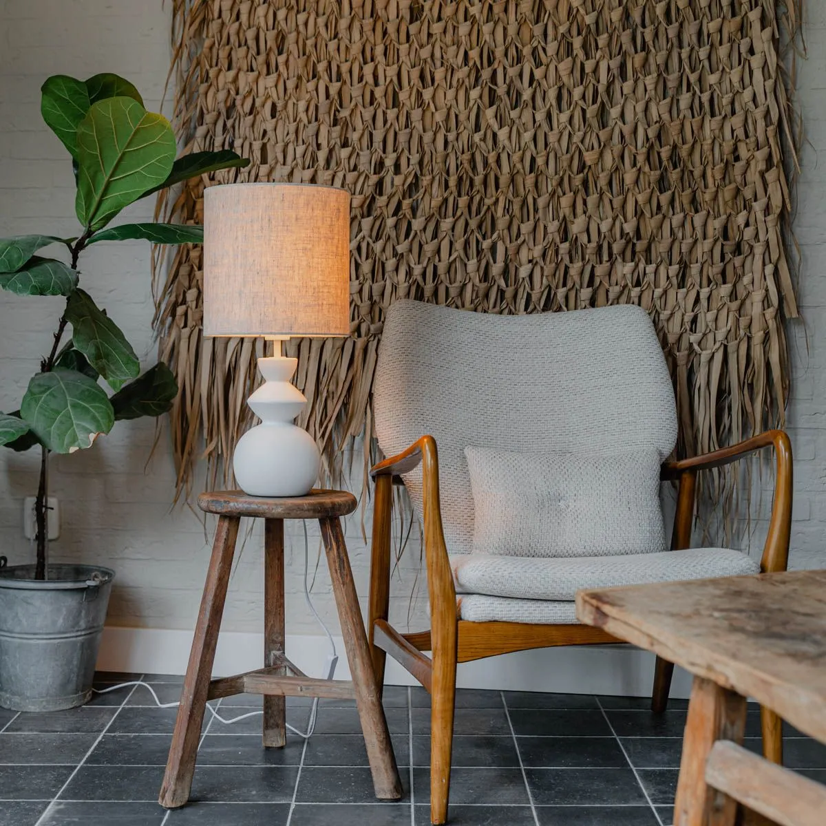 Lampada da tavolo di design con paralume in tessuto bianco grigio chiaro 25 cm - Alisia