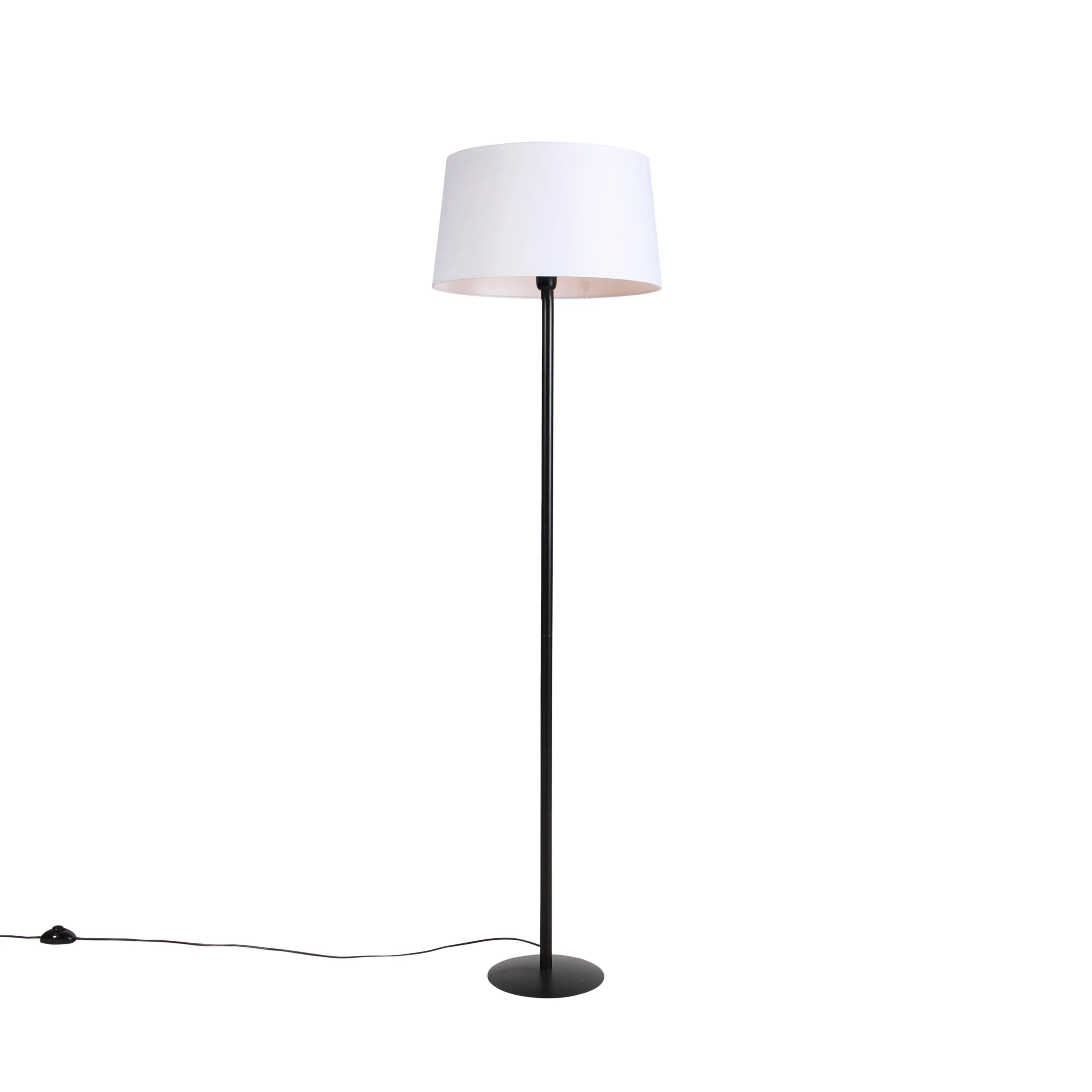 Lampada da terra nera con paralume in lino bianco 45 cm - Simplo