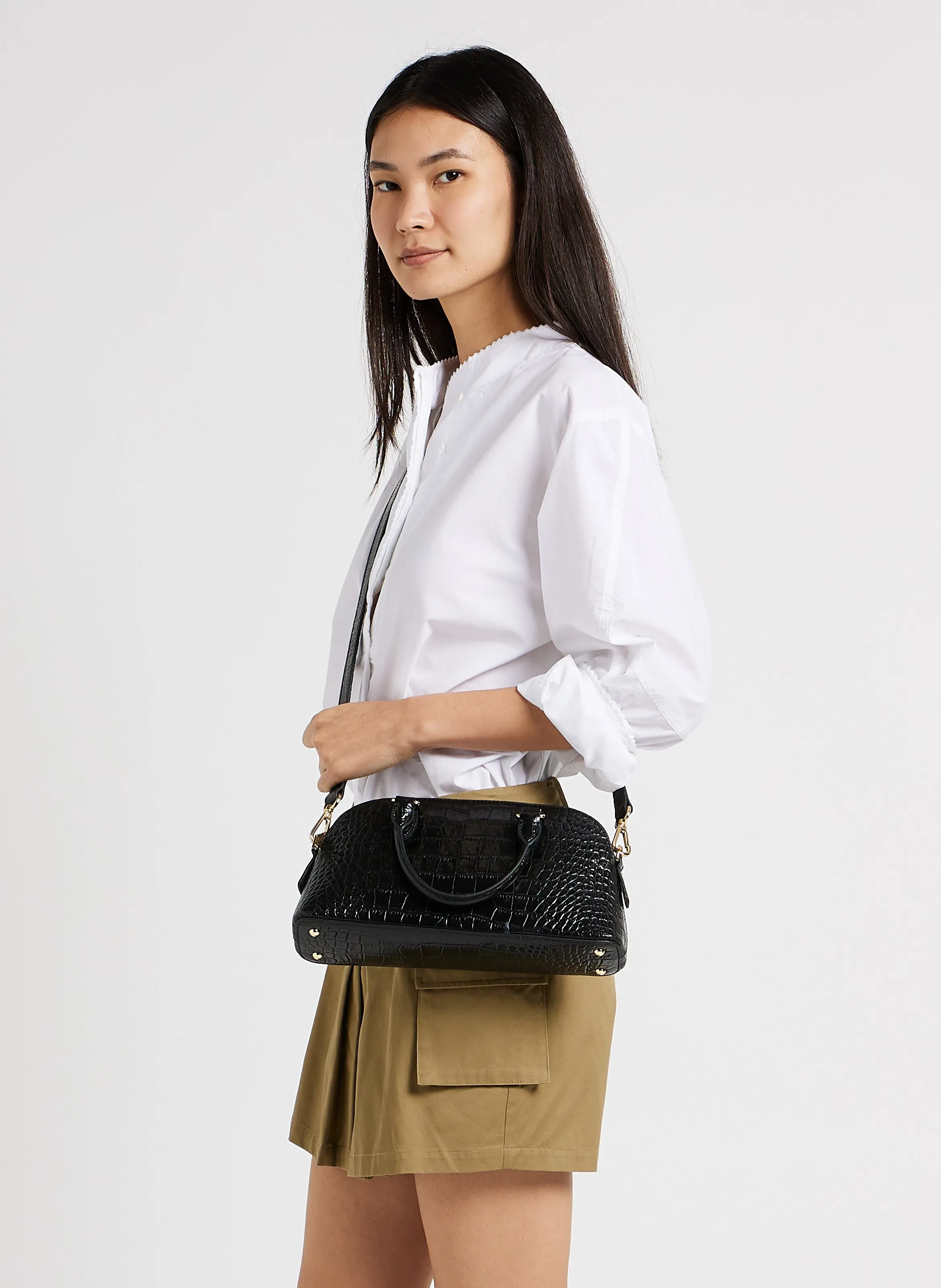  LANCASTER PARIS   EXO - Borsa a mezzaluna in pelle stampata effetto coccodrillo | Nero