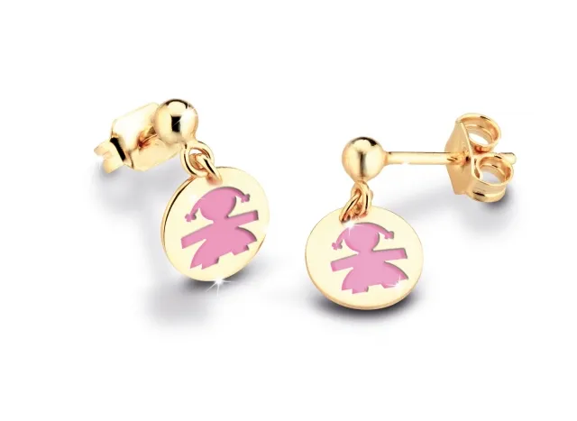 Le Bebè - 9k Yellow Gold Earrings with girl