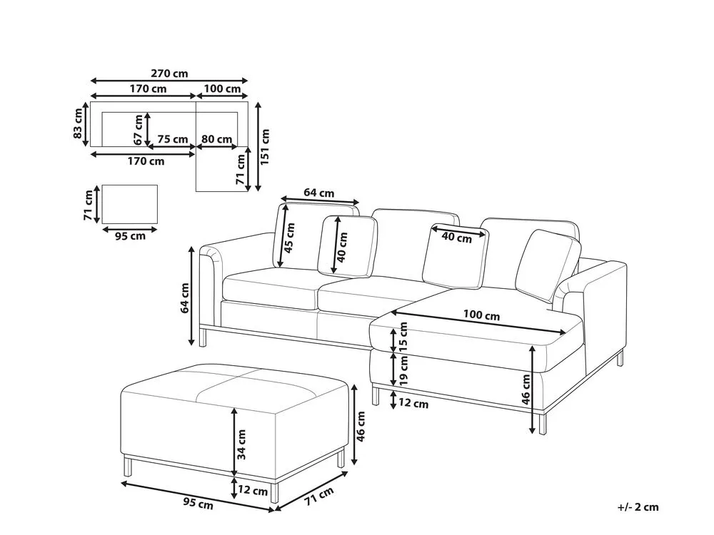 Left Hand Leather Corner Sofa with Ottoman Black OSLO