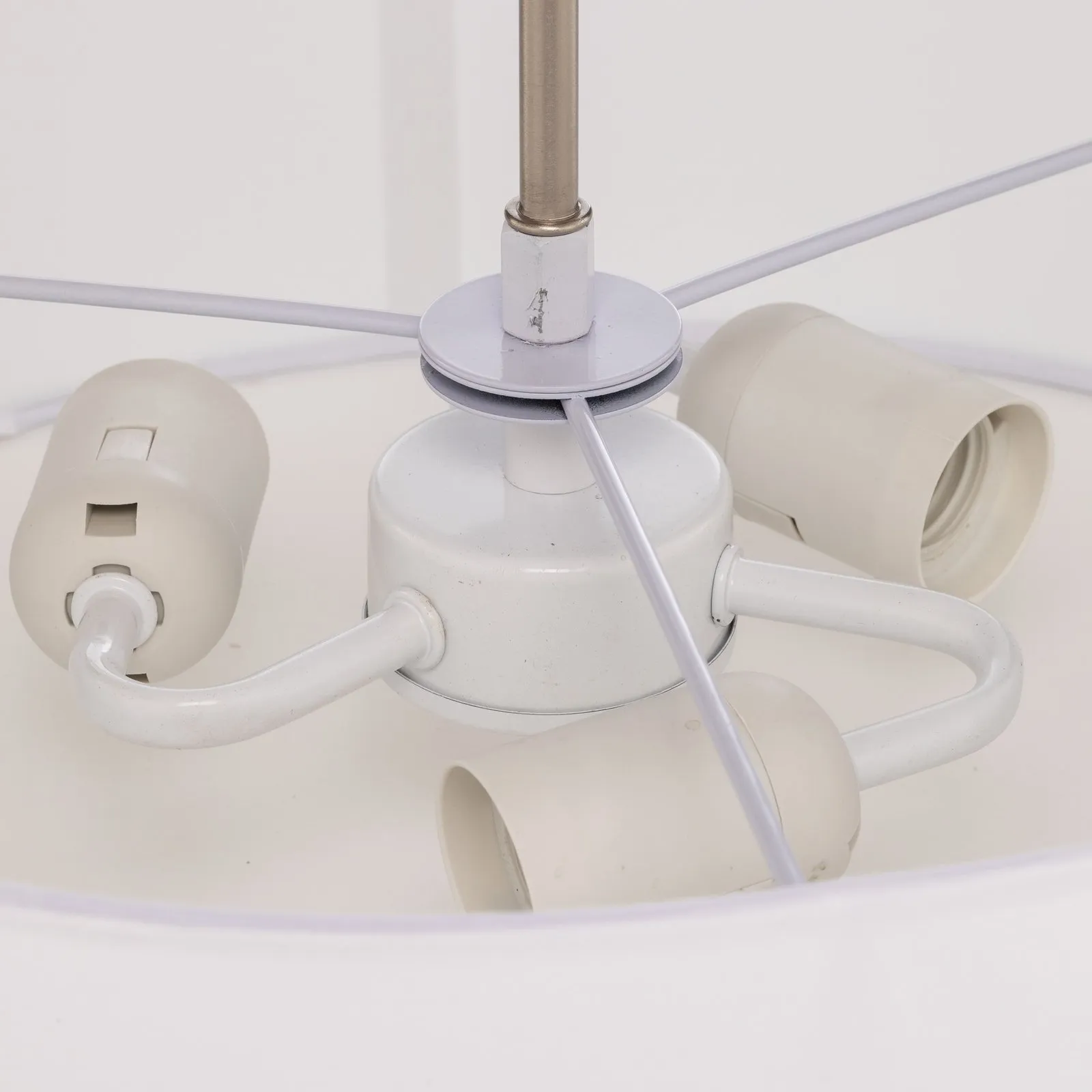 Lindby lampada a sospensione Sebatin, Ø 40 cm, bianco, tessuto, E27