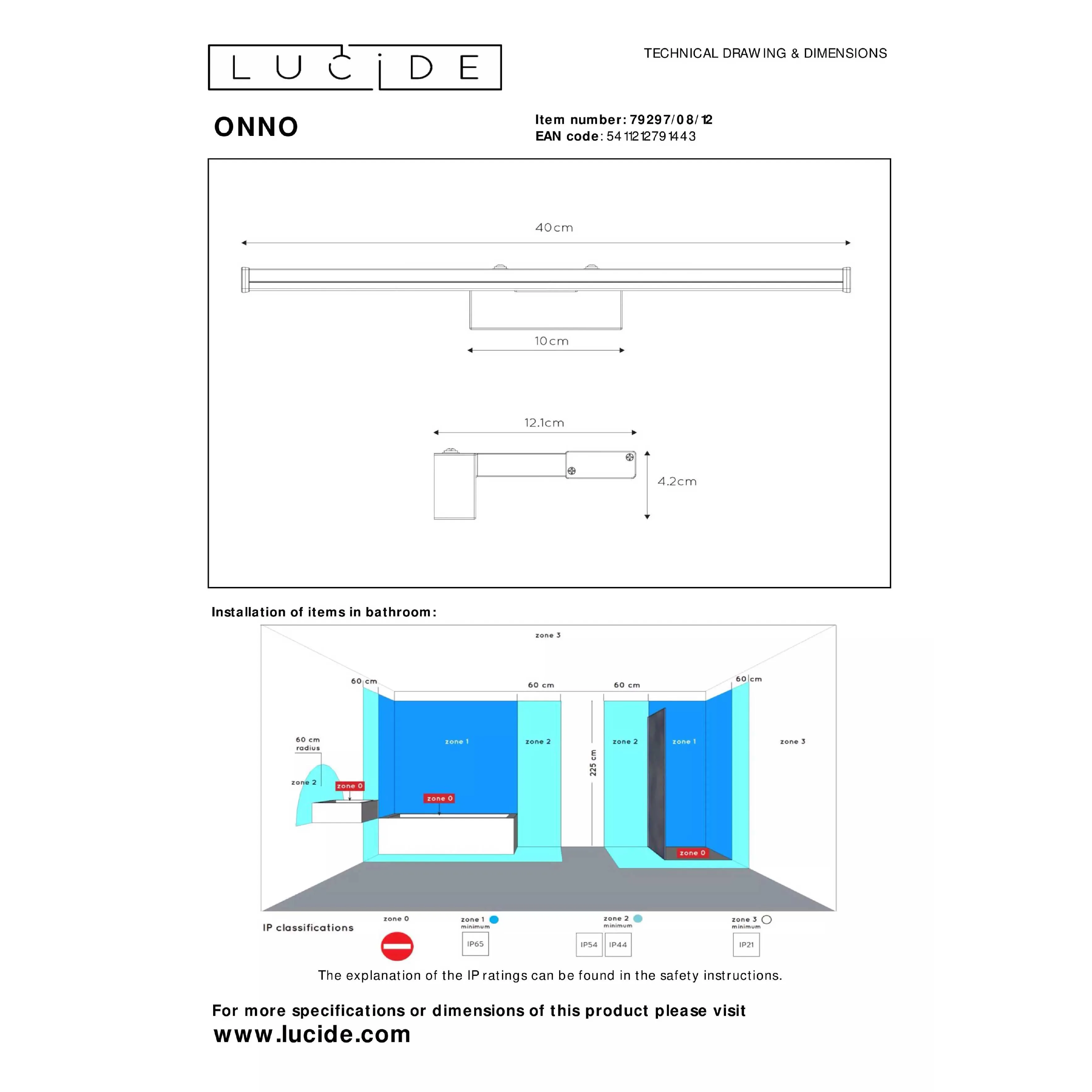 Lucide  Applique da parete piccola da bagno con struttura in alluminio e diffusore a LED Onno - 8W - 3000k Luce Calda