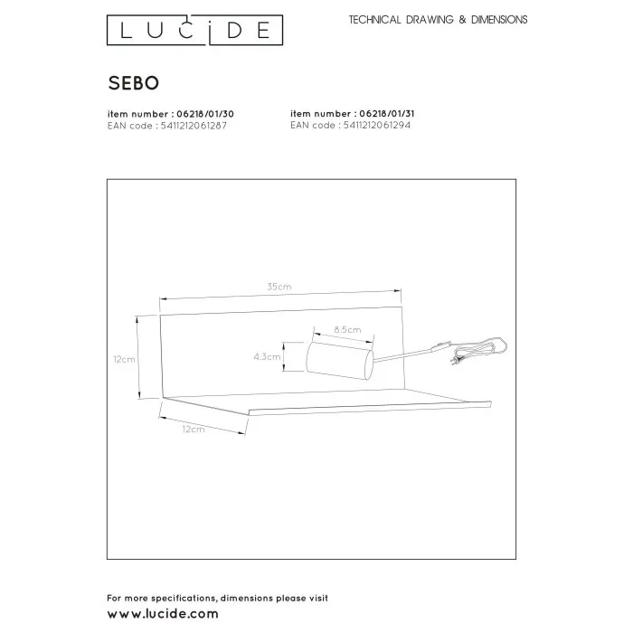 Lucide SEBO Lampada di lettura per letto Nero, 1-Luce