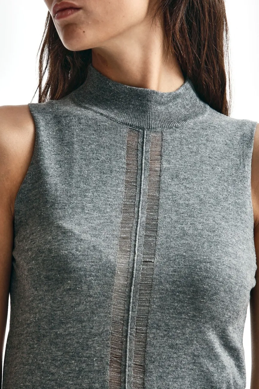 Maglia smanicata lana/seta grigio 