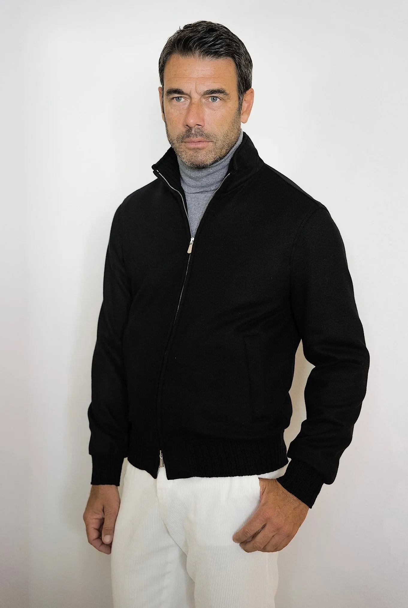 MANDELLI Giubbino in Jersey Cashmere Nero