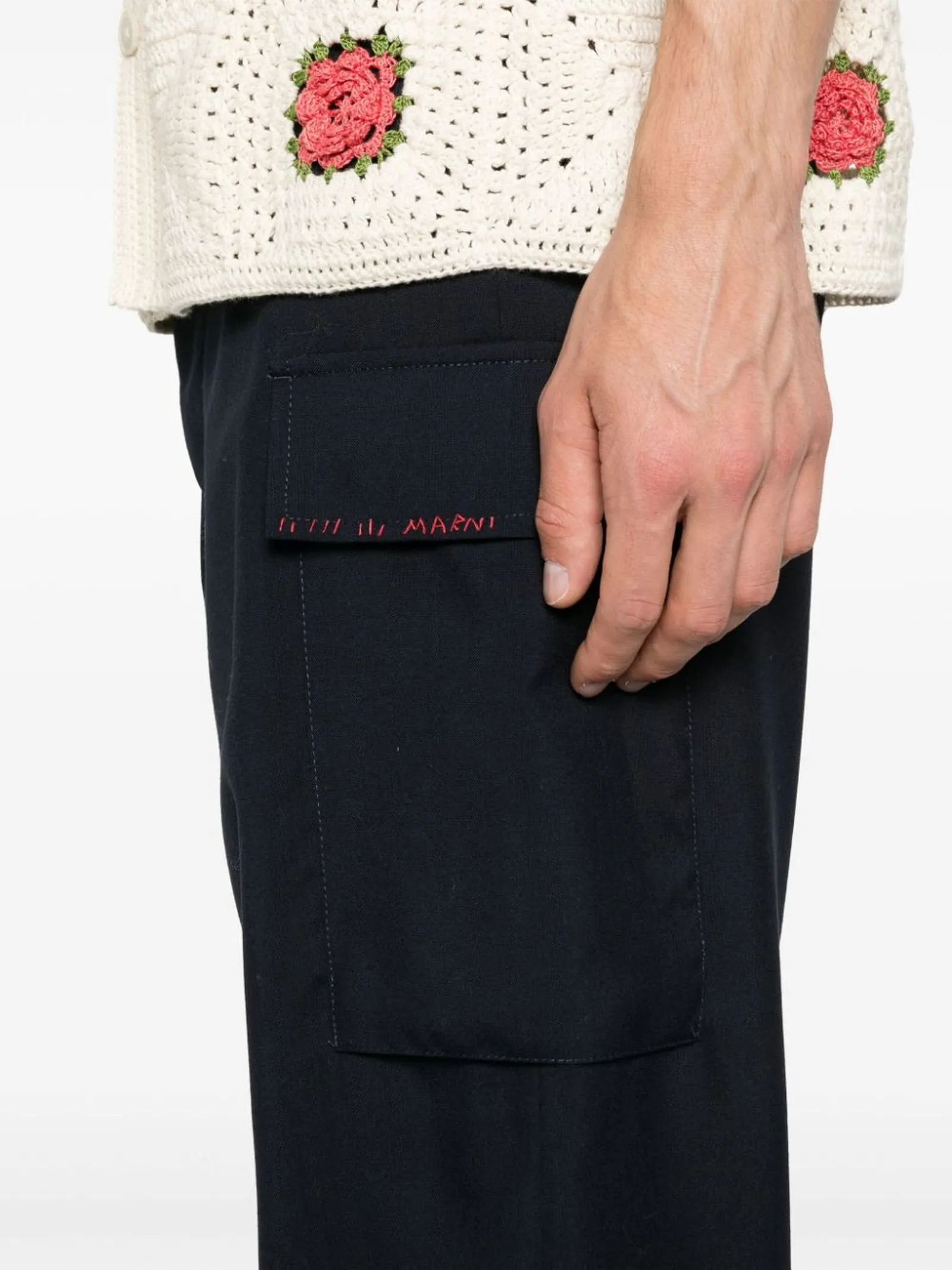 MARNI Abbigliamento,Pantaloni Cargo in lana vergine blu notte 