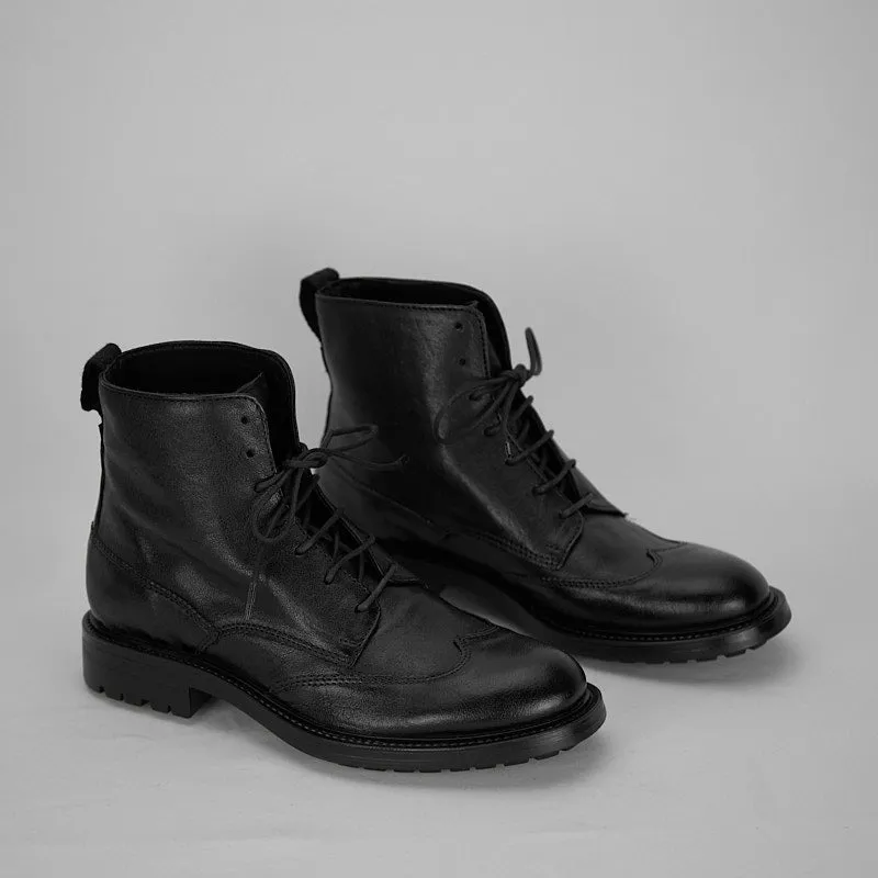 MEDDY NERO - Stivaletto Stringato Donna in Pelle di Agnello Vegetale - HUNDRED100