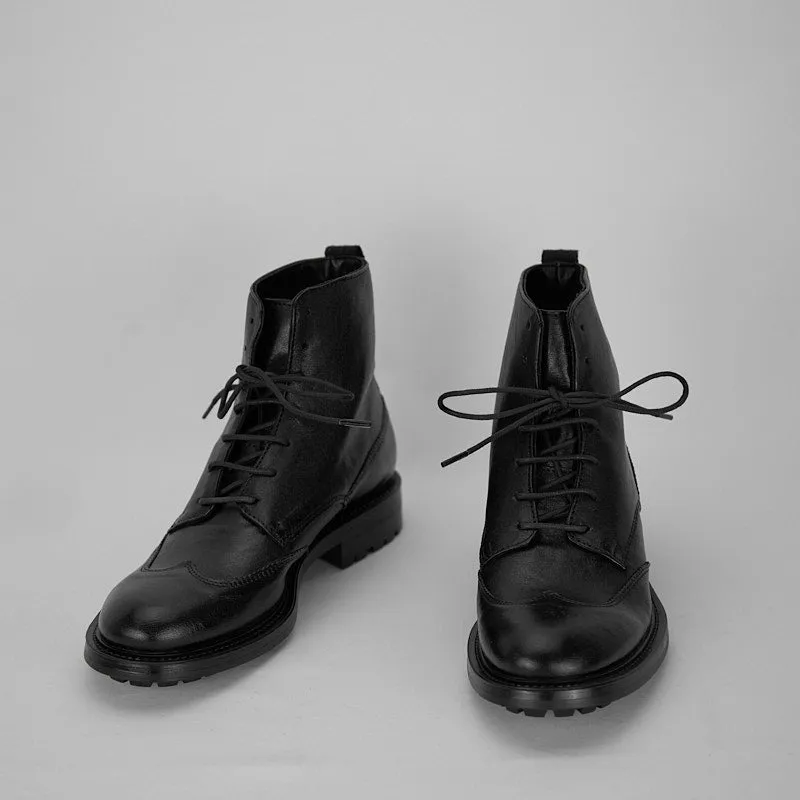 MEDDY NERO - Stivaletto Stringato Donna in Pelle di Agnello Vegetale - HUNDRED100