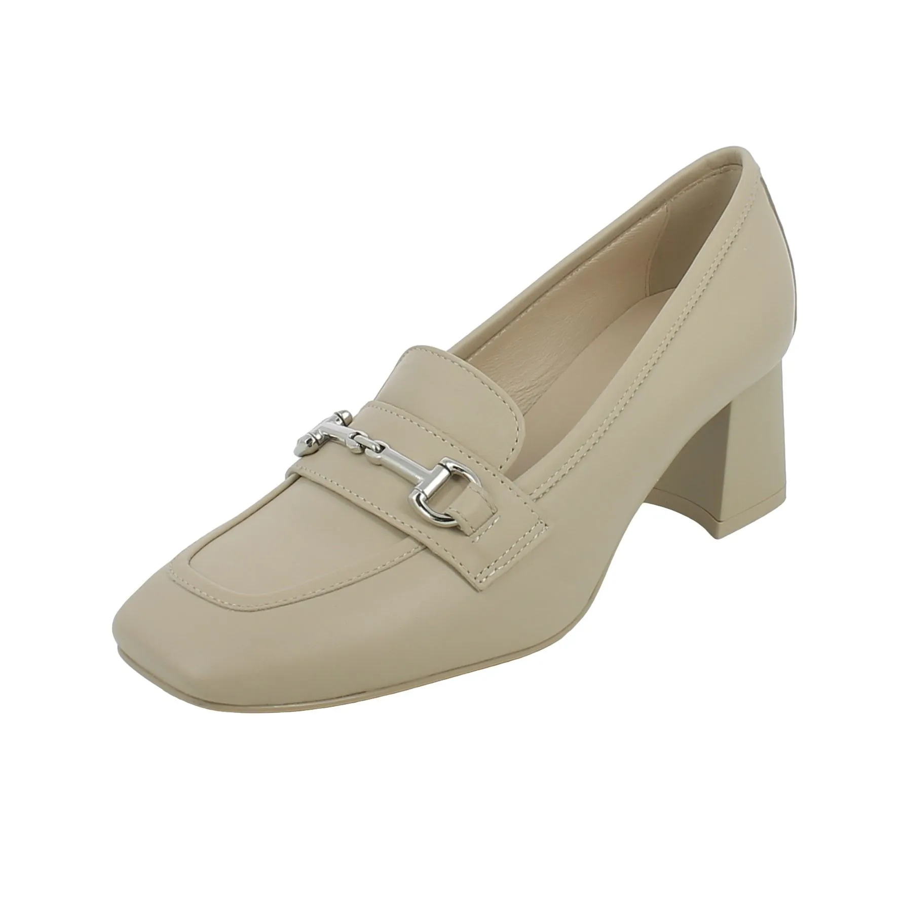 NeroGiardini  Mocassino in pelle beige con tacco medio 