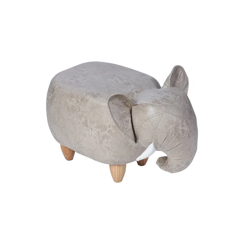 Novità Home Pouf imbottito in fintapelle e legno - elefante
