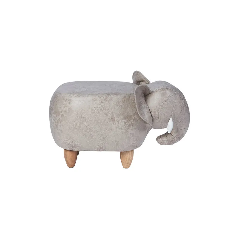 Novità Home Pouf imbottito in fintapelle e legno - elefante