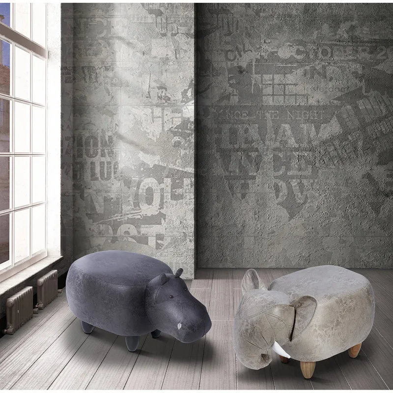 Novità Home Pouf imbottito in fintapelle e legno - elefante