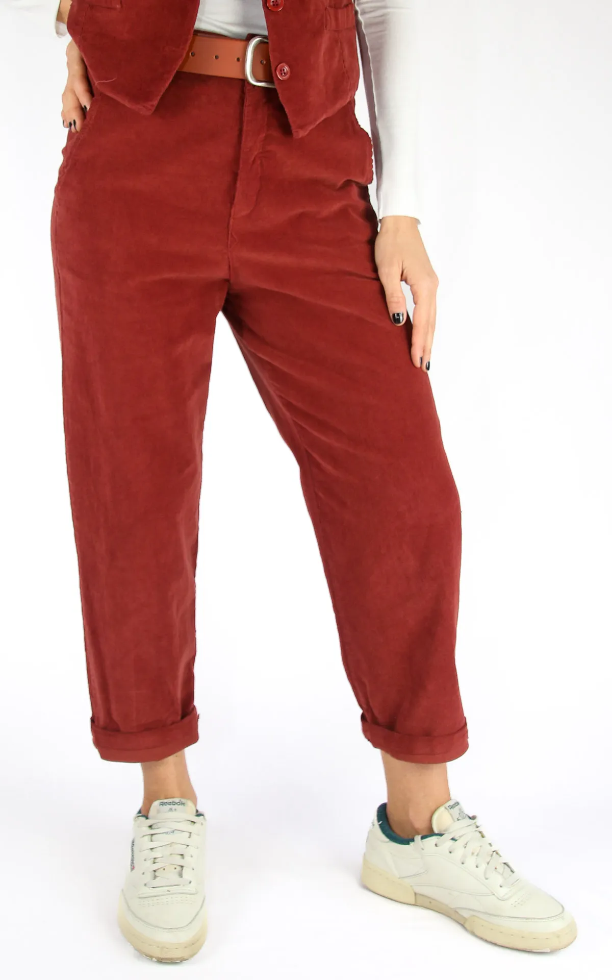 Off-On – boyfriend velluto millerighe – bordeaux
