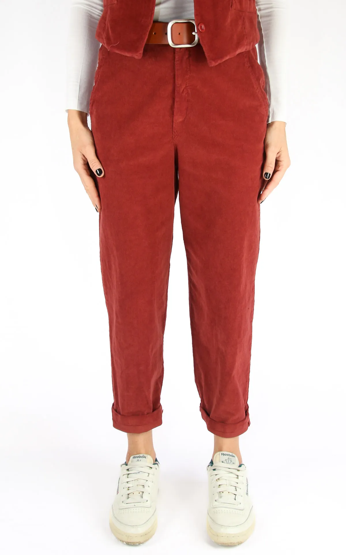 Off-On – boyfriend velluto millerighe – bordeaux