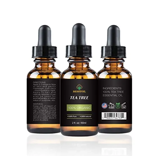 Olio essenziale dell'albero del tè 100% organico puro e non diluito, unghie e capelli per il viso, trattamento per l'acne (60ml)