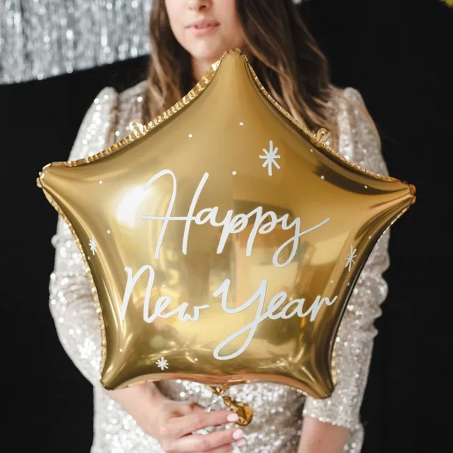 Palloncino Happy New Year stella oro 38 x 44 cm - PartyDeco