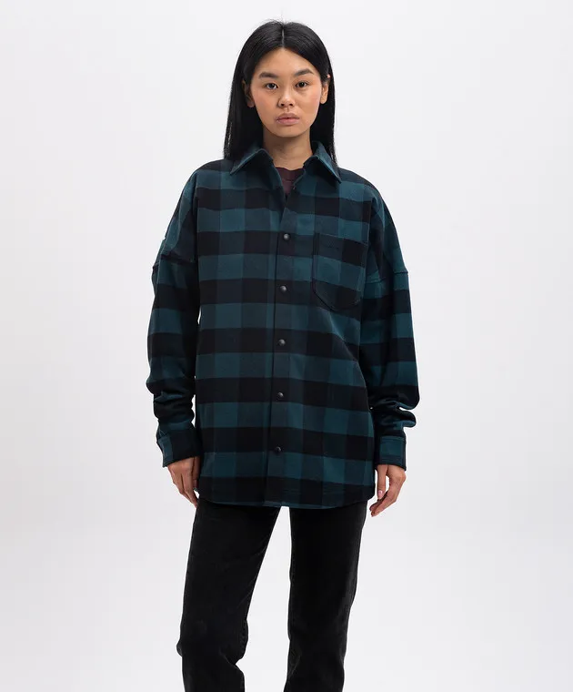 Palm Angels Camicia verde a quadri con stampa logo PWES013C99FAB001