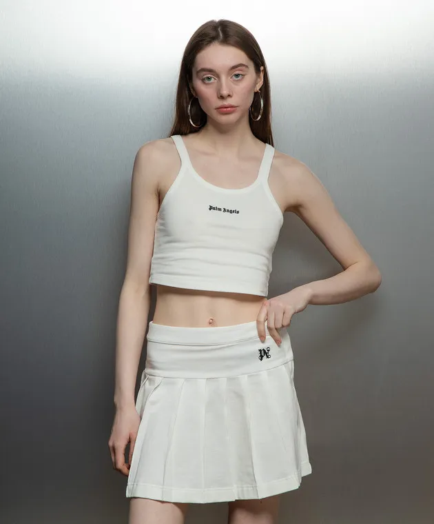 Palm Angels Top bianco con ricamo logo a contrasto PWAD060S24FAB002