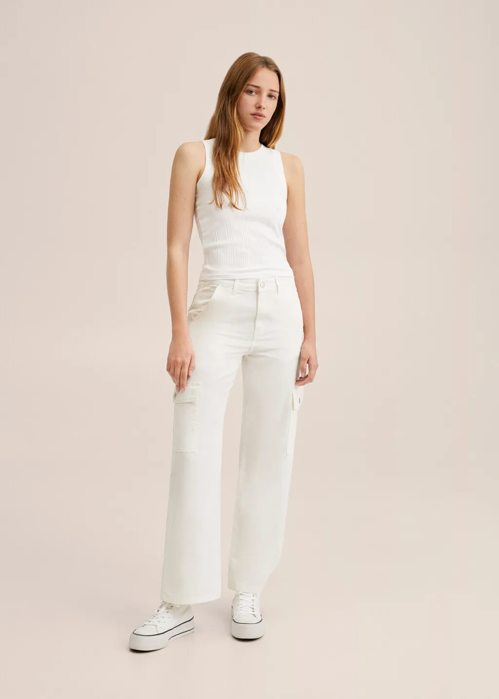 Pantaloni cargo cropped cotone