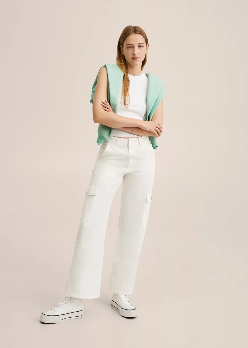 Pantaloni cargo cropped cotone