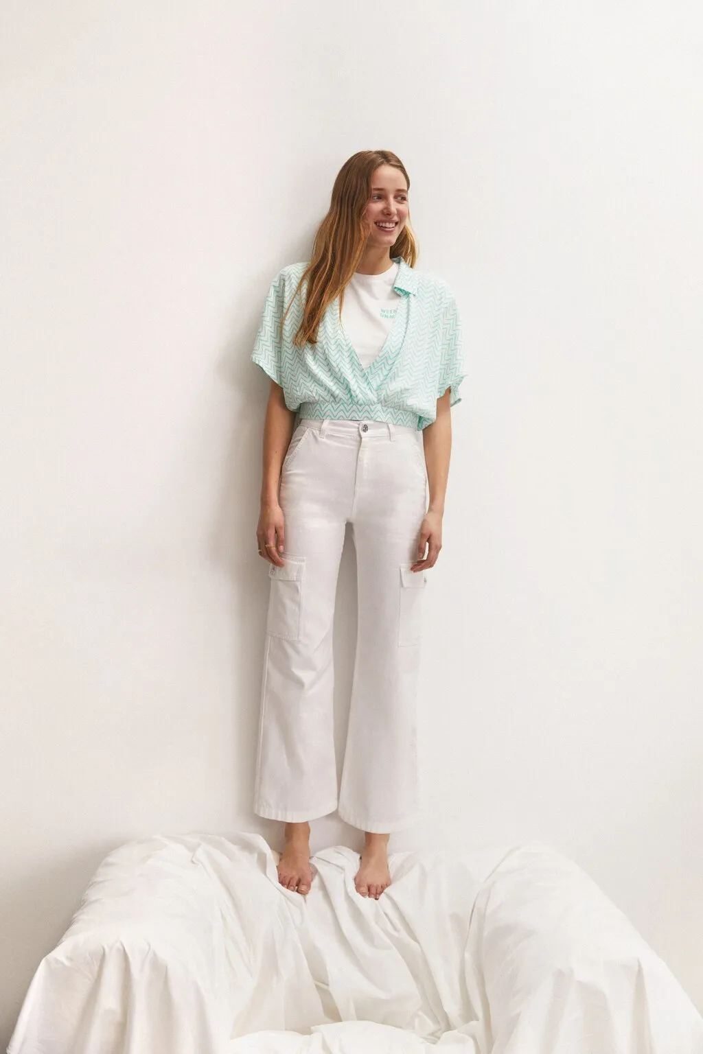 Pantaloni cargo cropped cotone