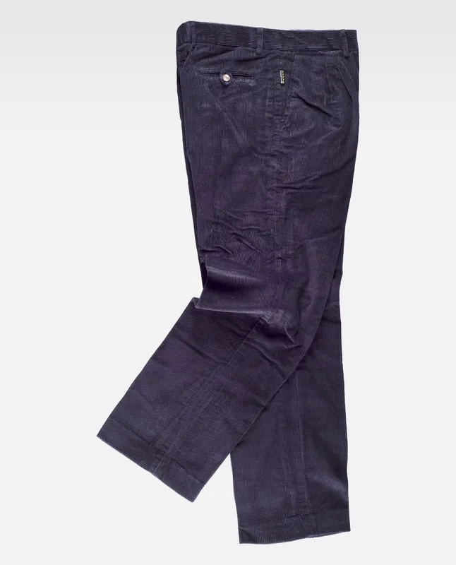 Pantaloni in velluto a coste senza elastico in vita blu scuro