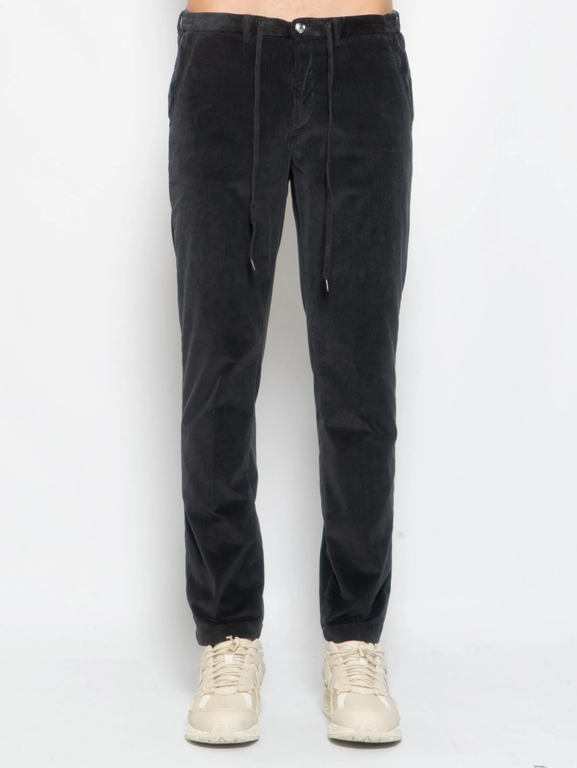 Pantaloni in Velluto con Laccio Antracite