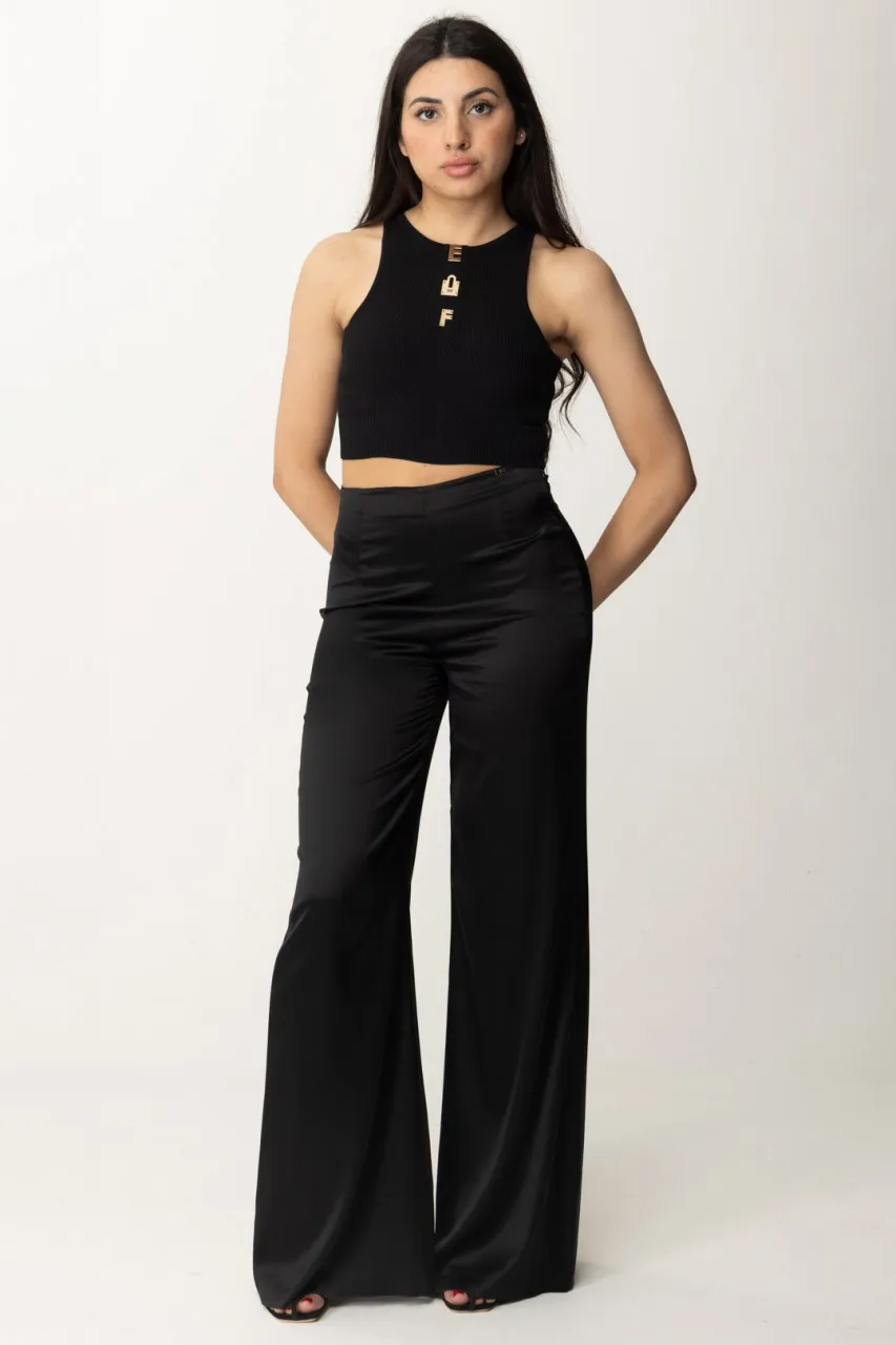 Pantaloni palazzo in crepe fluido Nero