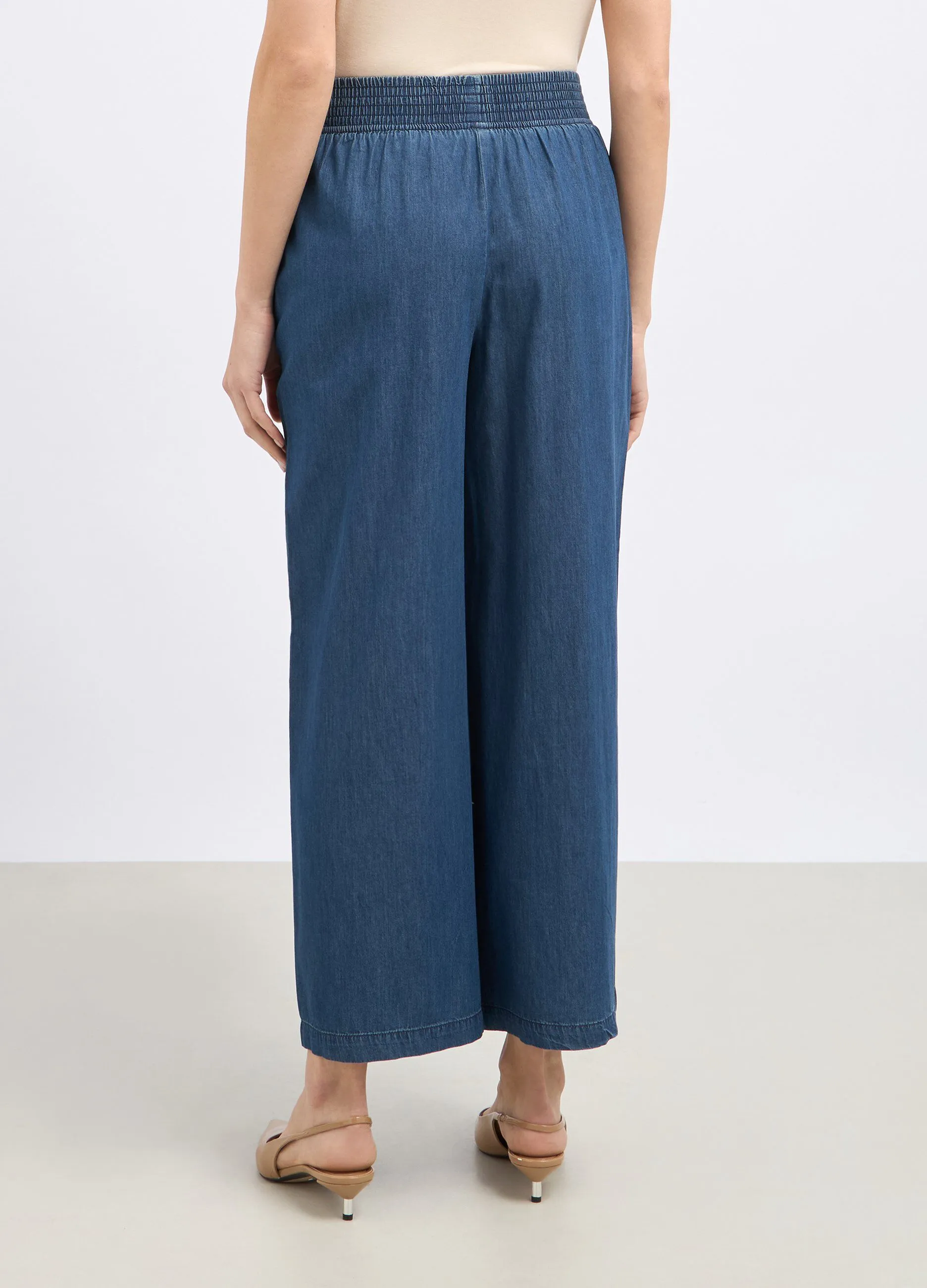 Pantaloni palazzo in denim di puro cotone donna