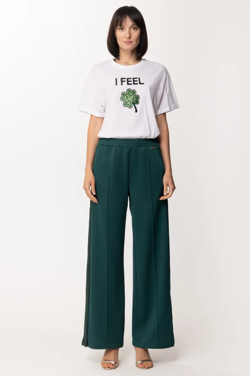 Pantaloni palazzo in maglia BIC VERDE SCURO/PITONE