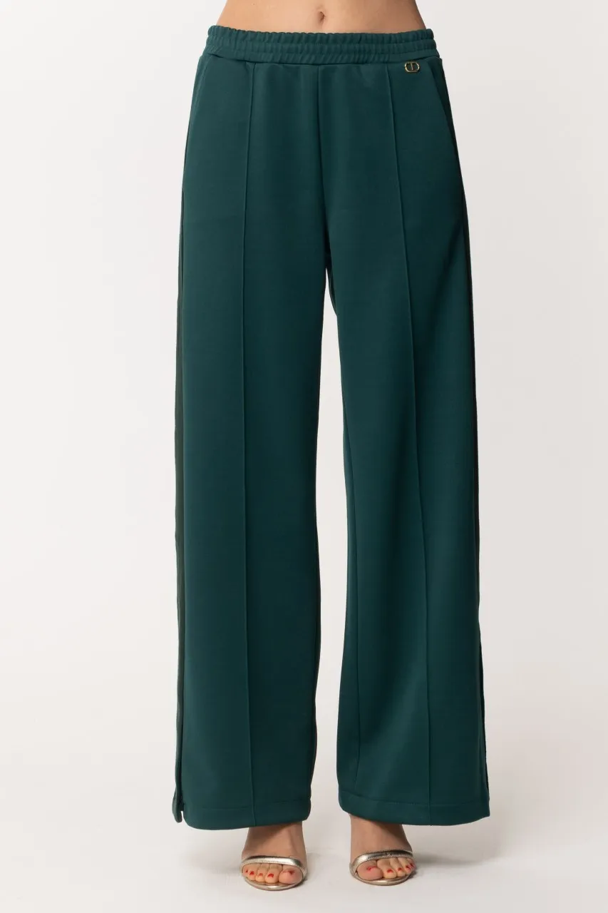 Pantaloni palazzo in maglia BIC VERDE SCURO/PITONE