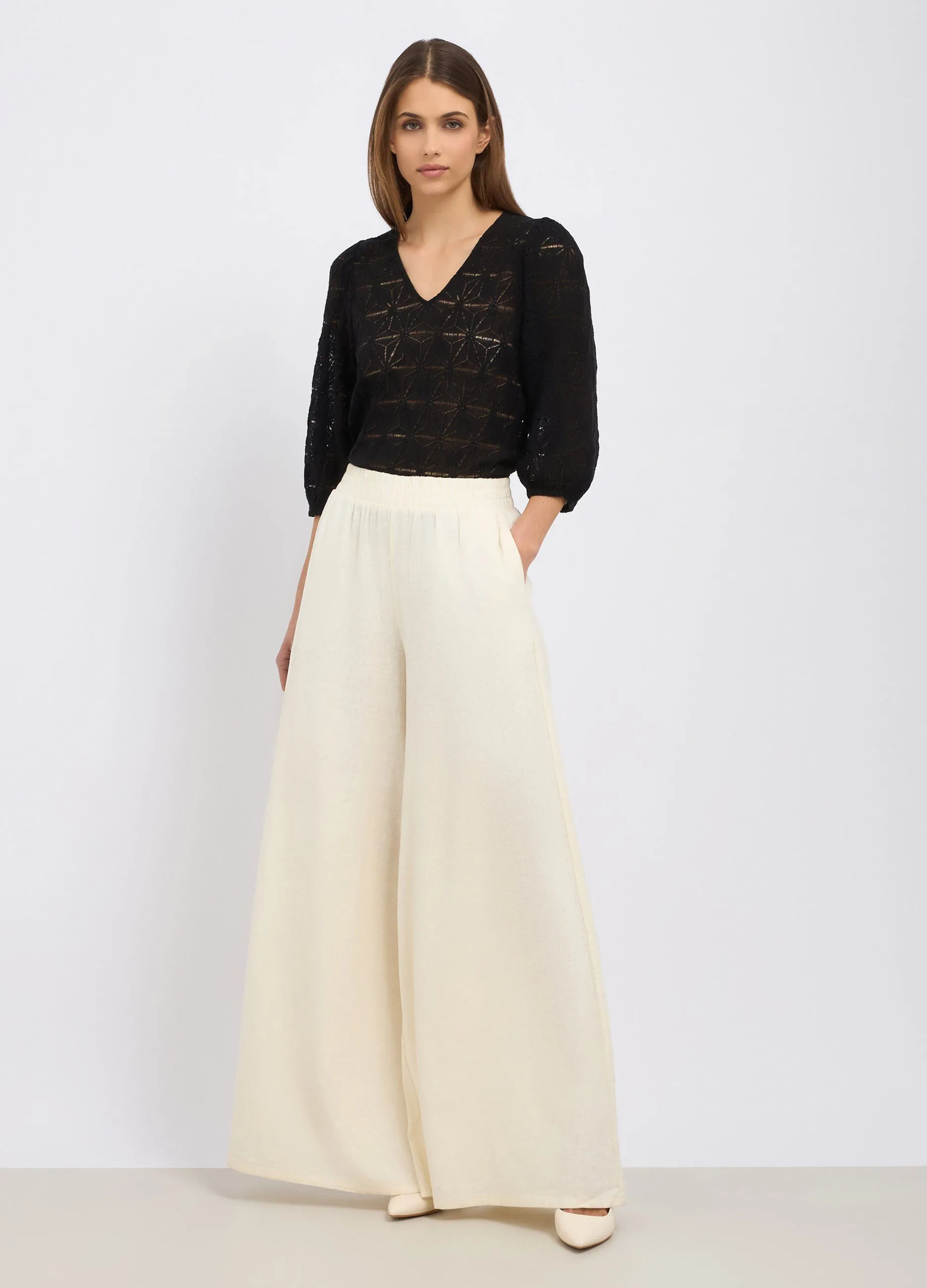 Pantaloni palazzo in misto lino donna