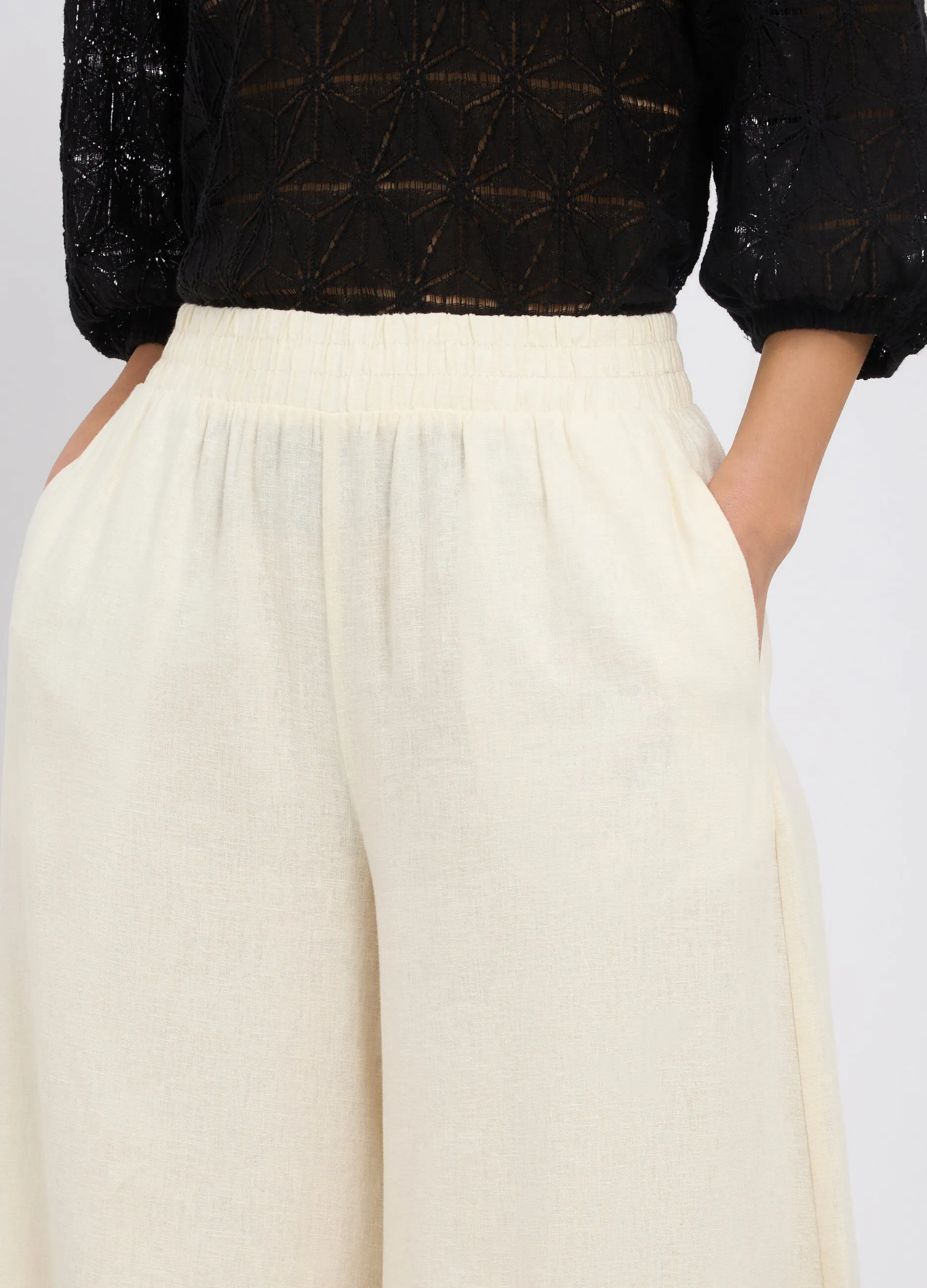 Pantaloni palazzo in misto lino donna