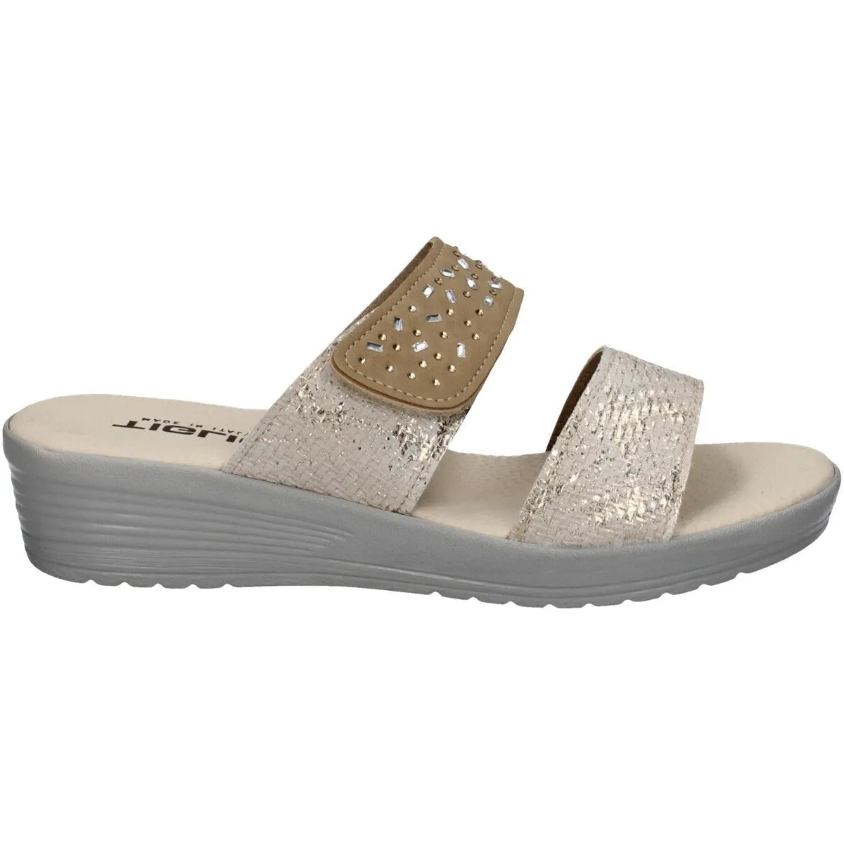 PANTOFOLE DOPPIA STRISCIA STRASS BEIGE