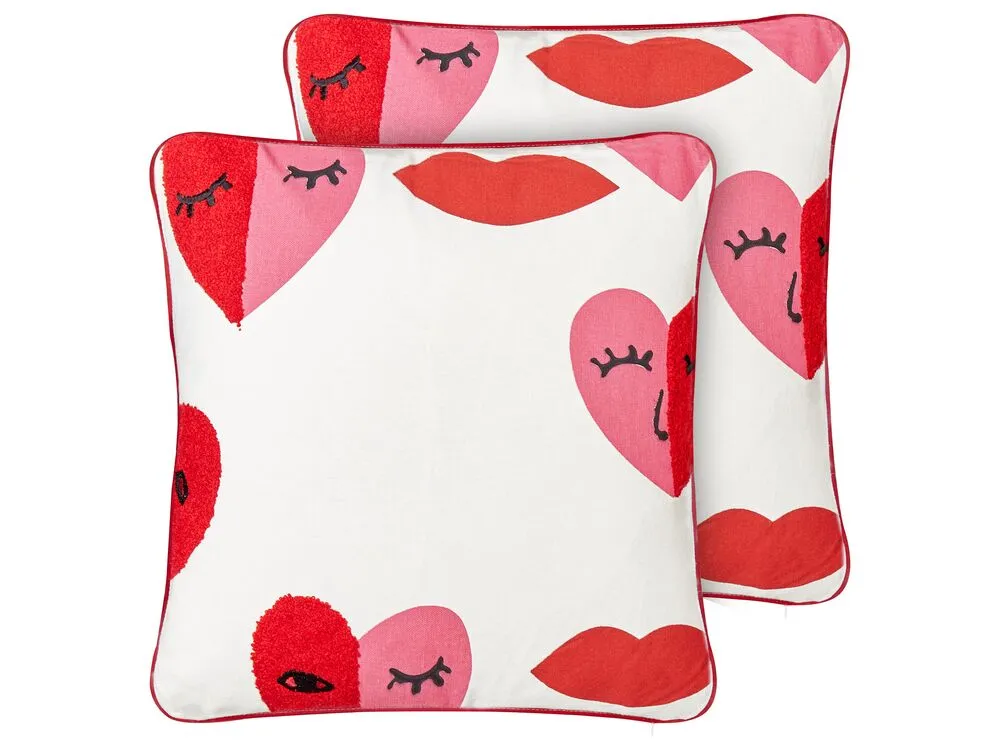 PERIWINKLE Set of 2 Decorative Cushions Heart Pattern White 45 x 45 cm Cotton