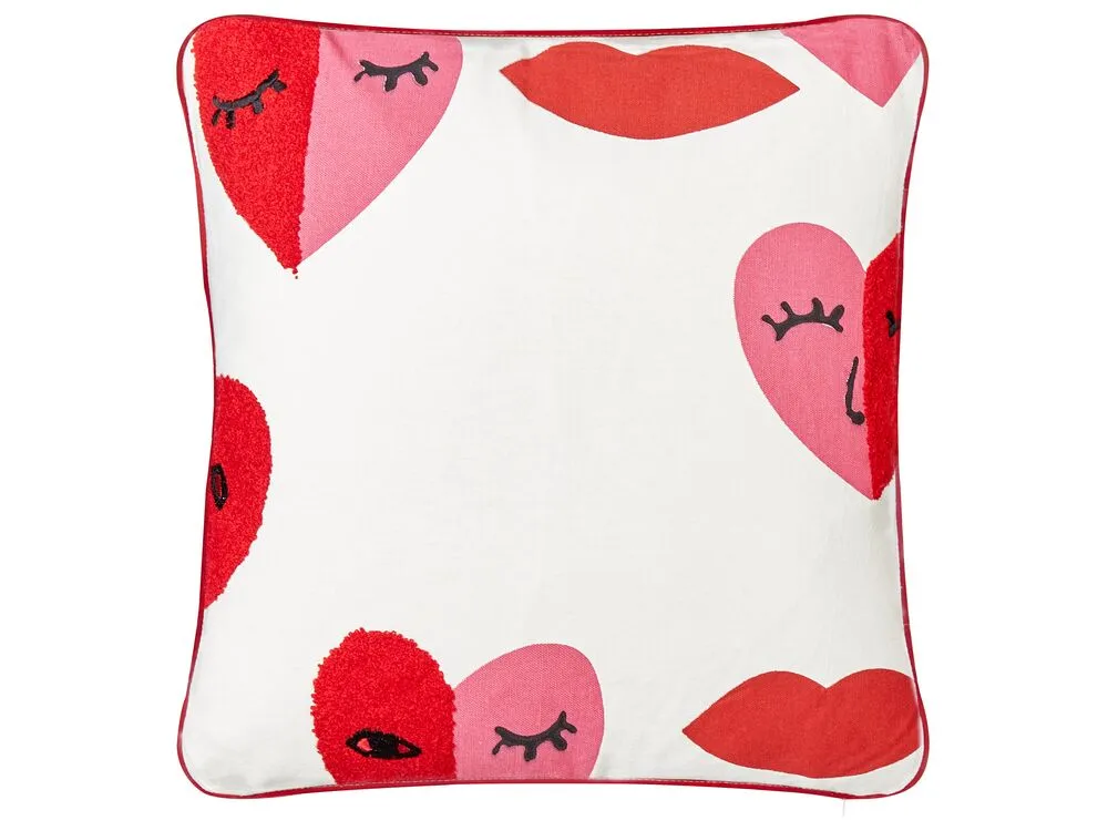 PERIWINKLE Set of 2 Decorative Cushions Heart Pattern White 45 x 45 cm Cotton