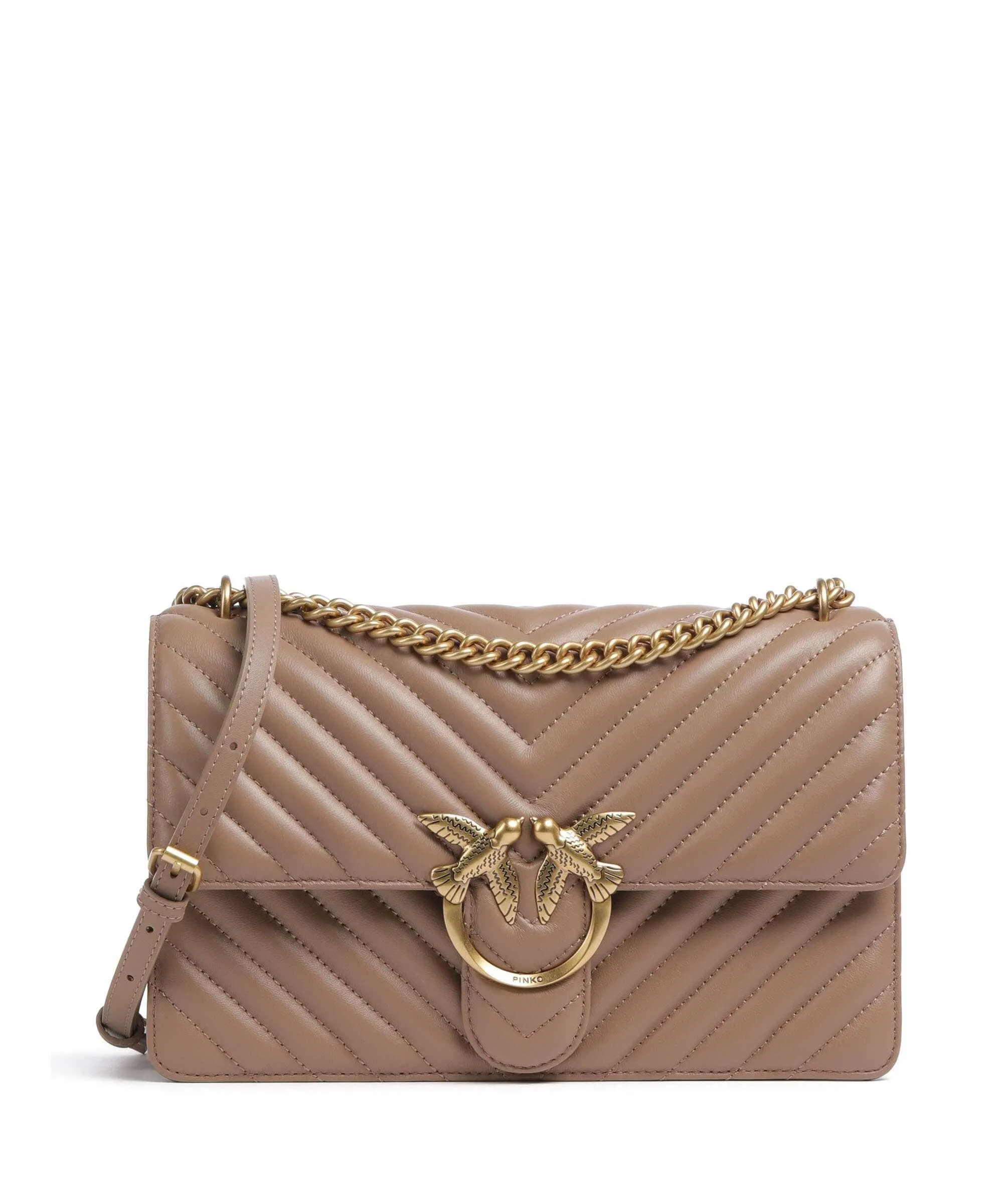  Pinko Love One Classic Borsa a spalla pelle di pecora marrone chiaro  
