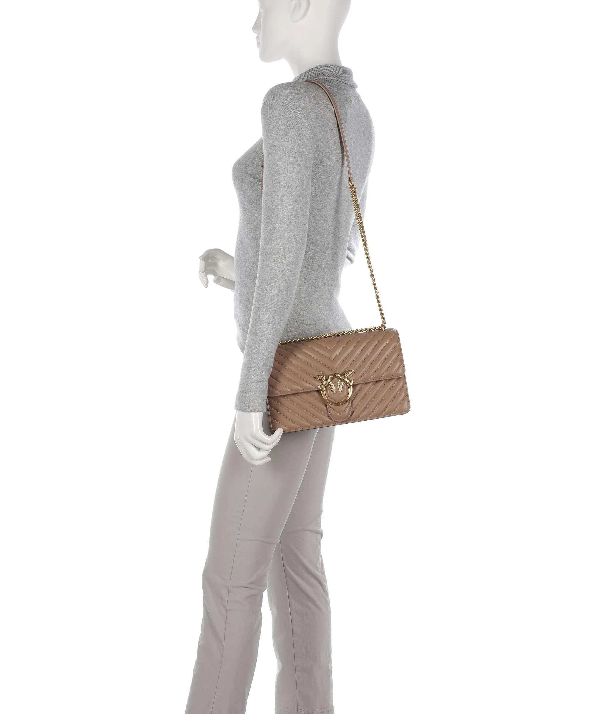  Pinko Love One Classic Borsa a spalla pelle di pecora marrone chiaro  