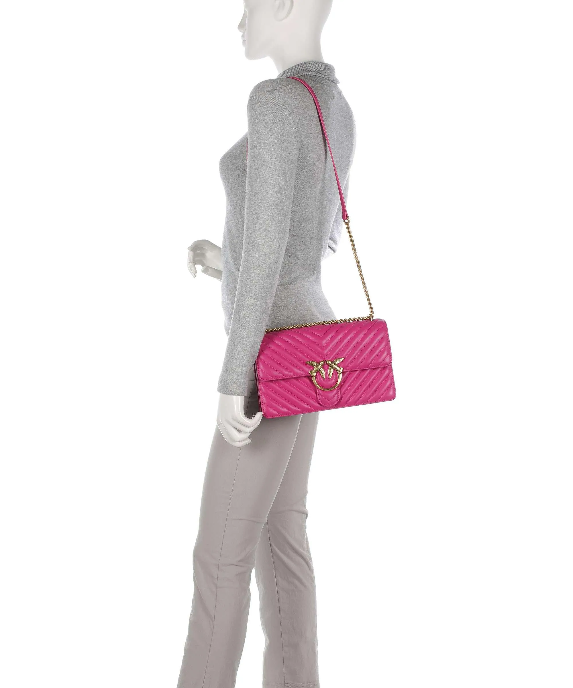  Pinko Love One Classic Borsa a spalla pelle di pecora pink  