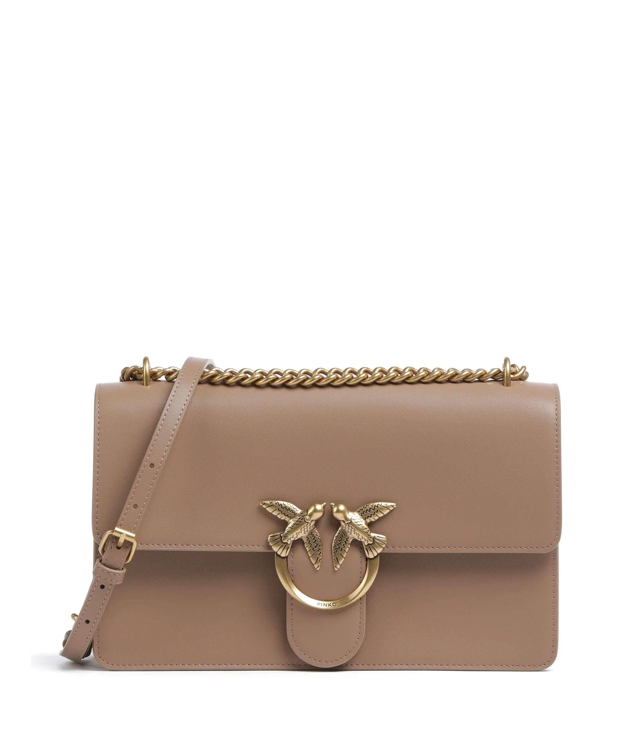  Pinko Love One Classic Borsa a spalla pelle di vacchetta finemente grana marrone chiaro  