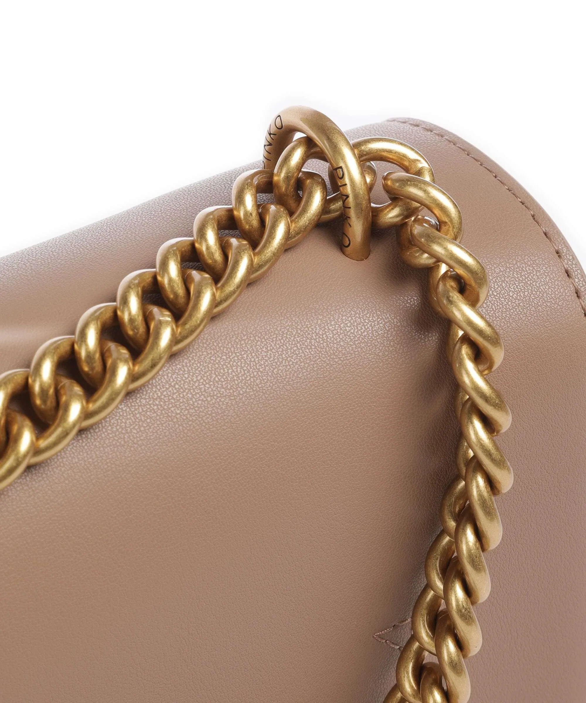  Pinko Love One Classic Borsa a spalla pelle di vacchetta finemente grana marrone chiaro  