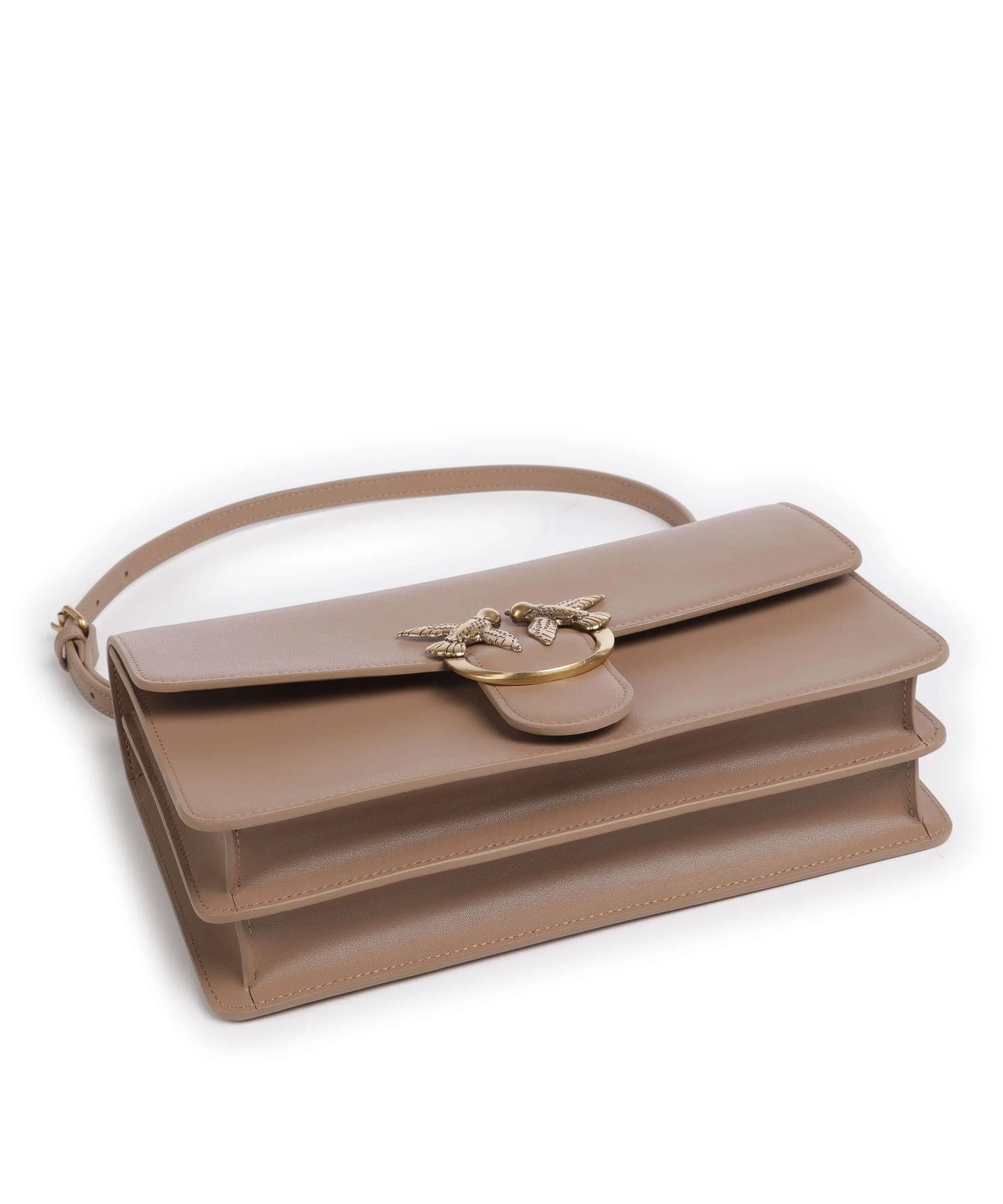  Pinko Love One Classic Borsa a spalla pelle di vacchetta finemente grana marrone chiaro  