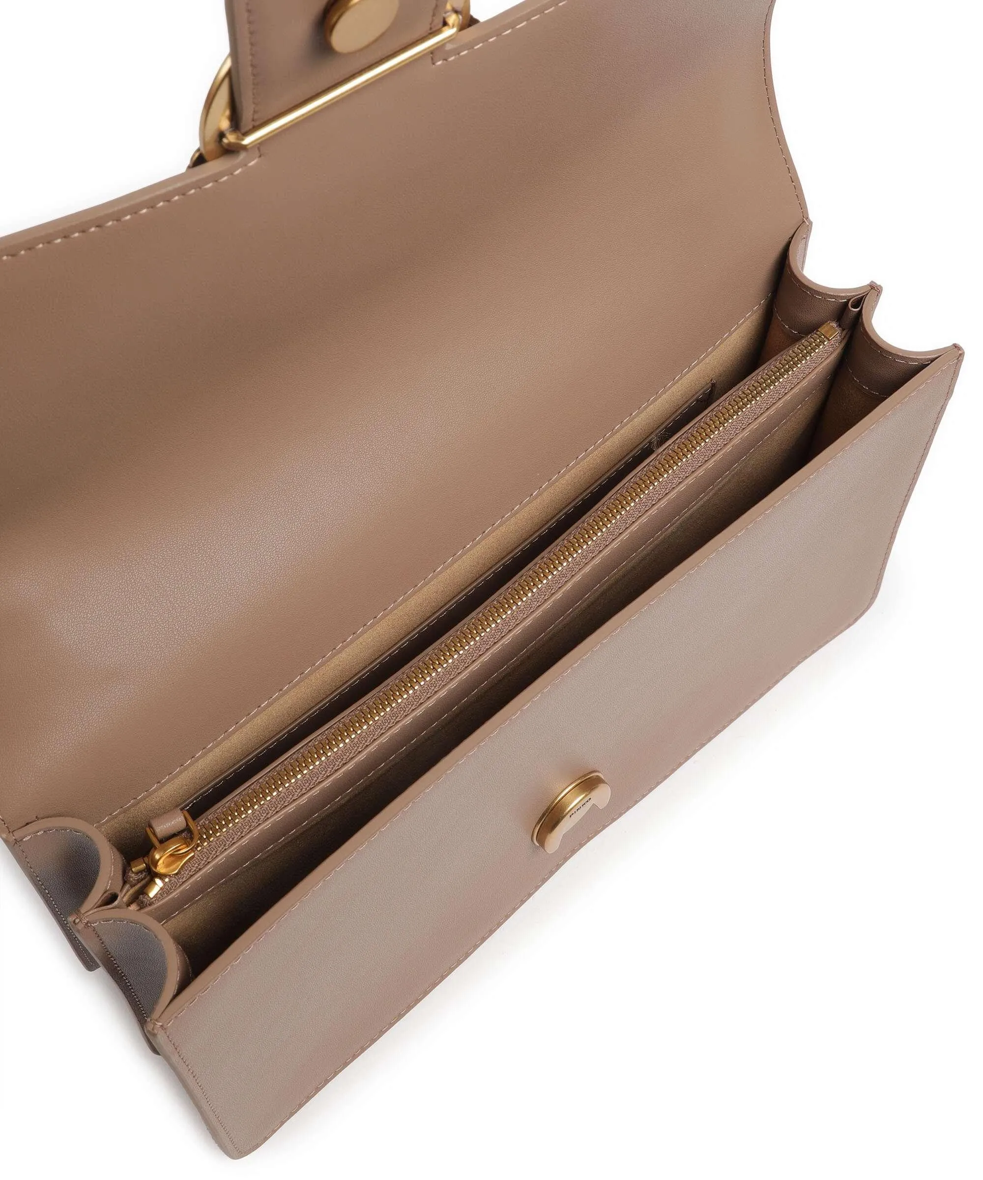  Pinko Love One Classic Borsa a spalla pelle di vacchetta finemente grana marrone chiaro  